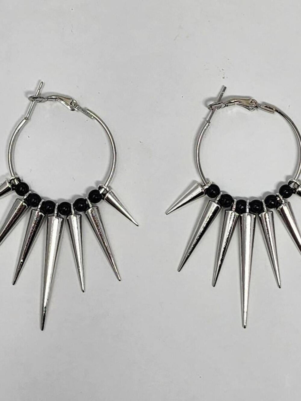Silver Steel Spike Goth Earrings